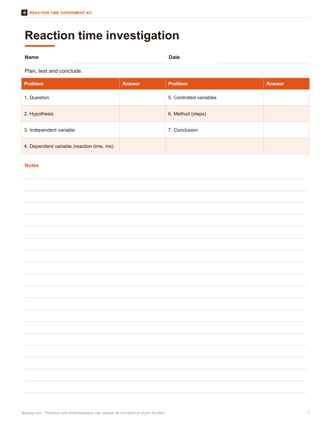 Preview of the first page of Experiment worksheet (DOCX/PDF)